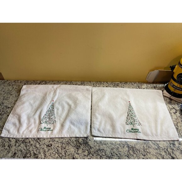 Christmas Embroidered Towels Merry Xmas Tree Snowman Holiday Kitchen Bath Set 4 - Picture 7 of 13